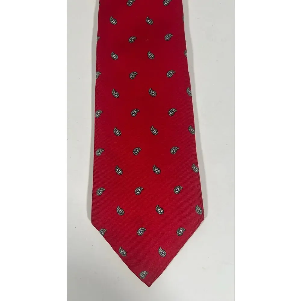 Vintage Christian Dior Red 100% Silk Paisley Neck Tie Made In USA Italian Fabric